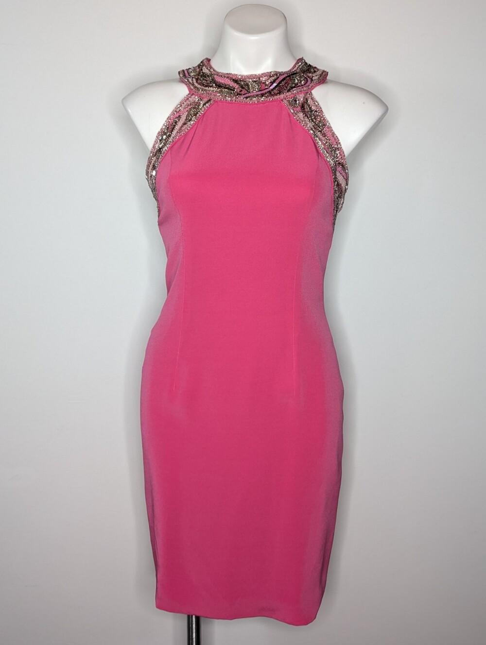 Vintage Black Tie Oleg Cassini Neiman Marcus Pink Beaded Evening Dress 6